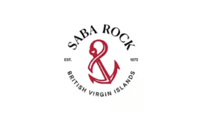 Logo for Saba Rock, featuring a red anchor and the text "Saba Rock" in bold font.